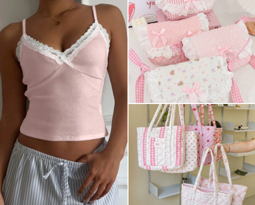 coquette clothes, bags and shoes cover photo collage