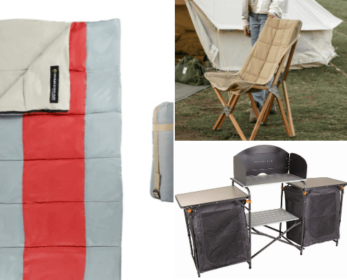 Camping items cover photo collage