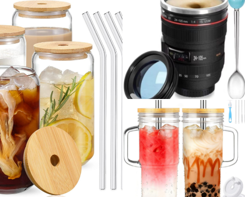 Cute Glass Cup Set for Iced Coffee & Everyday Drinks cover photo collage