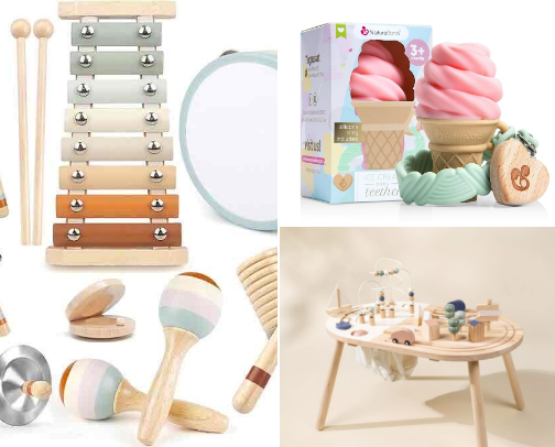 Wooden toys for the aesthetic playroom cover photo collage