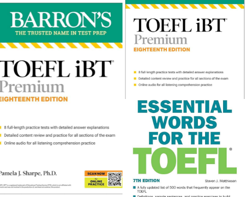 Read Now - TOEFL iBT Premium with 8 Practice Tests + Online Audio, Eighteenth Edition (Barron's Test Prep) complete prep companion picks cover photo collage