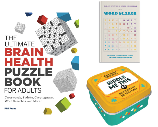 Sharpen Your Brain: Stress-Relief Brain Games & Puzzles cover photo collage