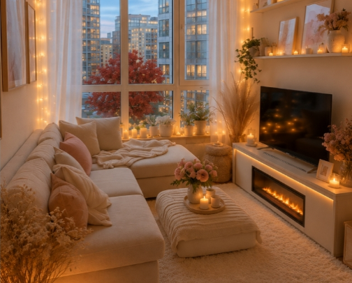 🌟 The Cozy Glow Home | Living & Bedrooms cover photo collage