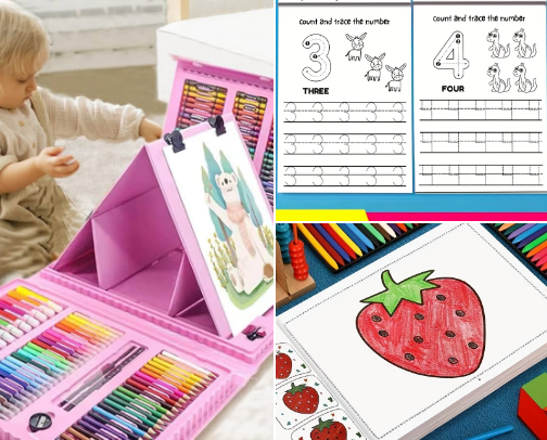 Art supplies for kids cover photo collage