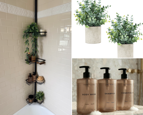 Small Shower Organization Ideas That Look Good Without Drilling (Plus a Spa-Like Refresh) cover photo collage
