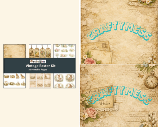 Vintage Easter Junk Journal Kit – All 20 Printable Pages 🐣🌸 cover photo collage