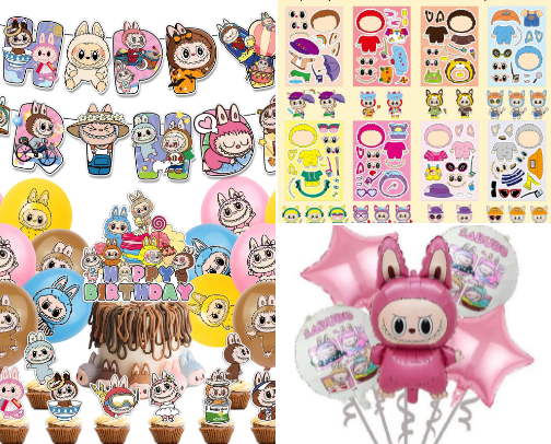 Labubu birthday party cover photo collage