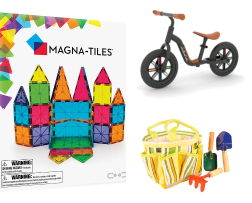 Toys I recommend that keep toddlers/kids busy indoors and outdoors cover photo collage