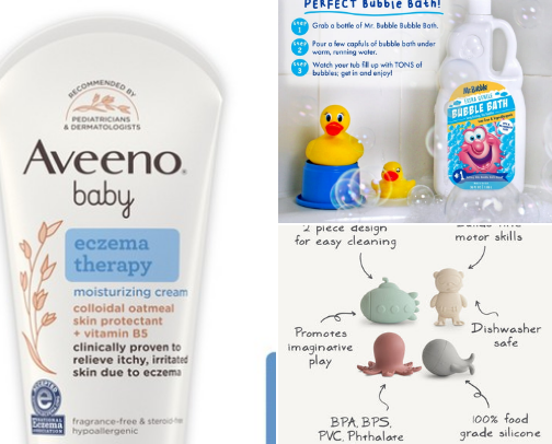 Toddler bath-time necessities for sensitive skin cover photo collage