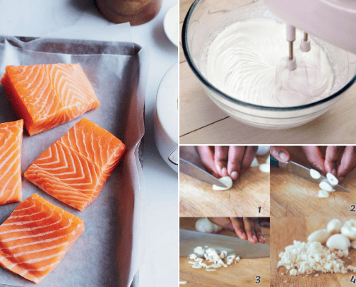 Creamy Garlic Salmon Bites Recipe cover photo collage
