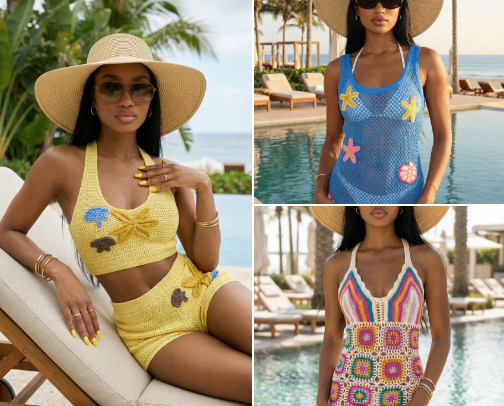 Crochet swimsuit cover up cover photo collage