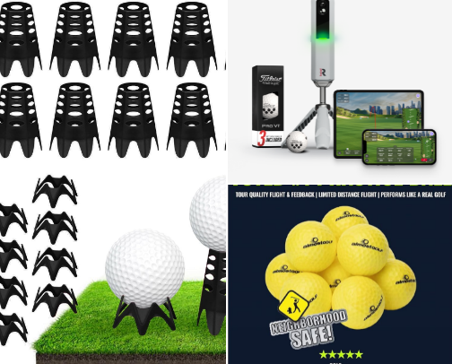 These are some of my favorite golf items—most are great for indoor practice. They make it easy to work on your game anytime, even when you can’t go outside. cover photo collage