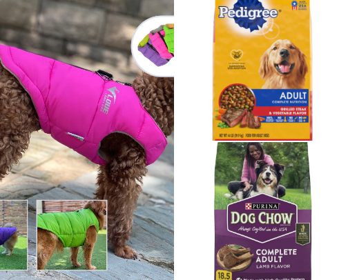 Pets clothes and food cover photo collage