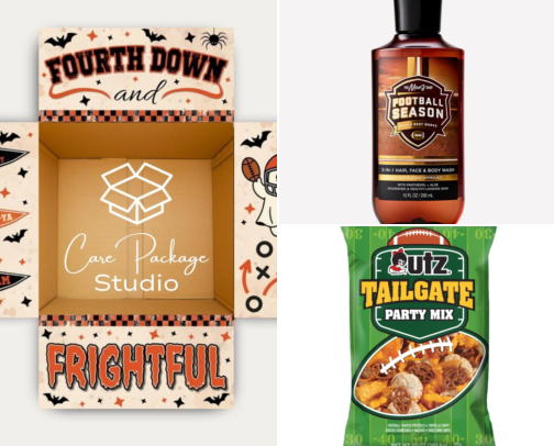 "Fourth Down & Frightful "(College Care Package for Guys) cover photo collage