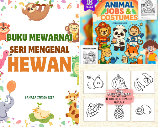 Fun and Fancy: A Variety Coloring Book” cover photo collage