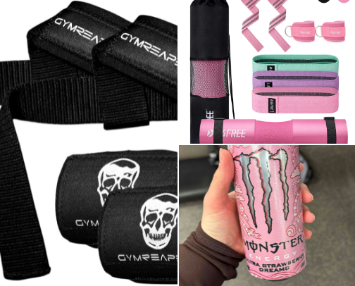 gym essentials🍓👾🏋🏻‍♀️✨ cover photo collage