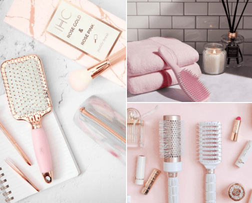 Hairstyling tools and hair products cover photo collage