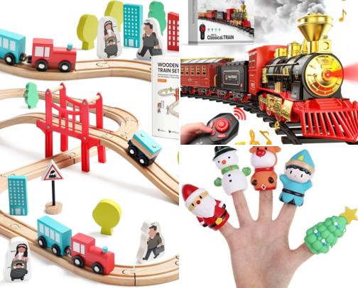 Classic Christmas Train Sets & Festive Toys for the Family cover photo collage