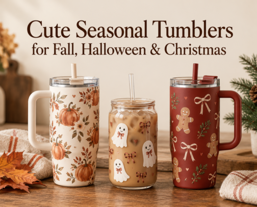 Cute Seasonal Tumblers for Fall, Halloween & Christmas cover photo collage