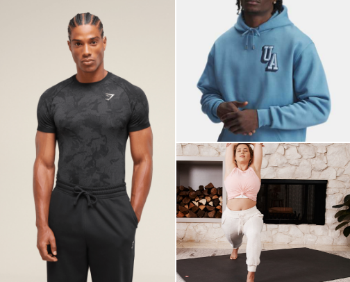 Gym clothes and equipment cover photo collage
