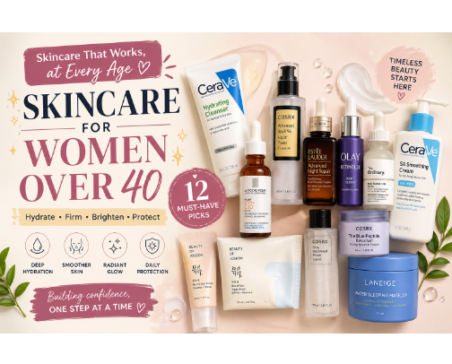 Skincare Essentials for Women Over 40 cover photo collage
