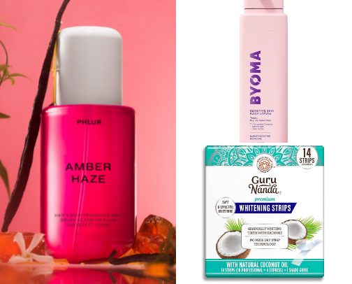 Body care, shower essentials, hygiene cover photo collage