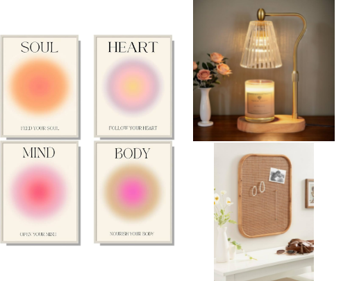 clean girl bedroom aesthetic decor/inspo cover photo collage