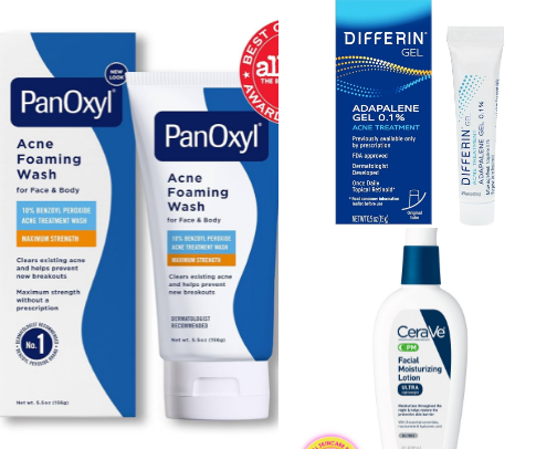 Skincare products for acne prone and oily skin. cover photo collage