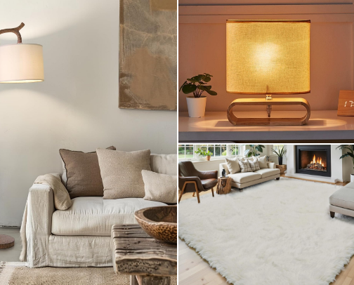 Items that help make my home a cosy and hygge inspired sanctuary: soft, calming, comforting 🌸☕. cover photo collage
