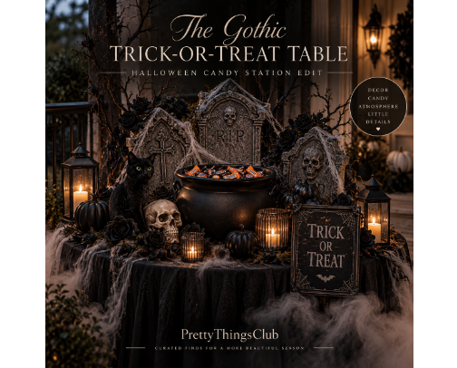 Gothic Trick-or-Treat Table | A Spooky Halloween Candy Station cover photo collage