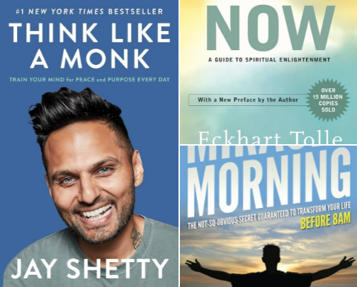 Mindful reads for Think Like a Monk: Train Your Mind for Peace and Purpose Every Day cover photo collage