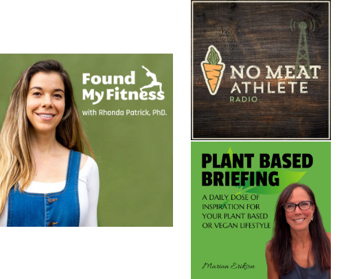 From the No Meat Athlete to Nutrition Facts from Greger - My Best Vegan & Plant Based Podcasts List! cover photo collage