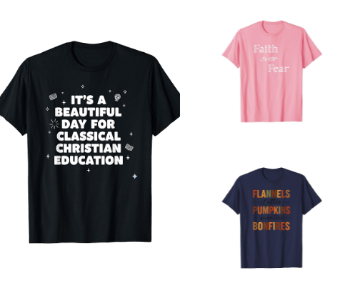 Amazon merch designs for classical education and homeschool families! cover photo collage
