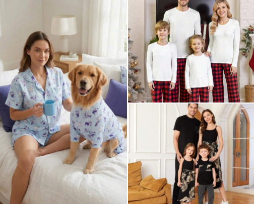 Cozy Matching Pajamas & Holiday Photo Outfits for Families and Pets cover photo collage