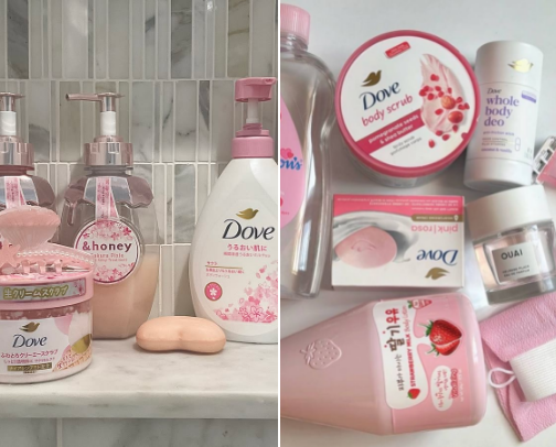k-beauty body care products (viral lotions, scrubs, body washes & glow essentials) ₊˚⊹ ᰔ cover photo collage