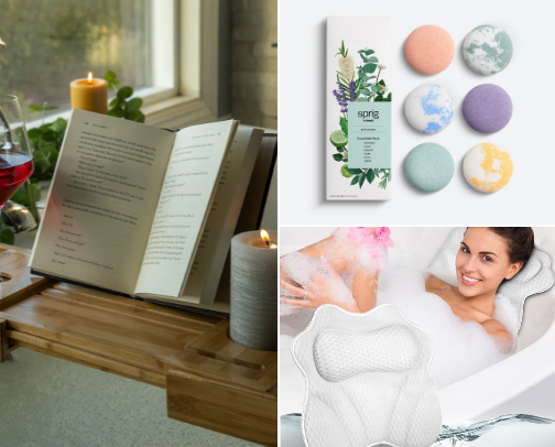 Affordable and luxury bath items cover photo collage