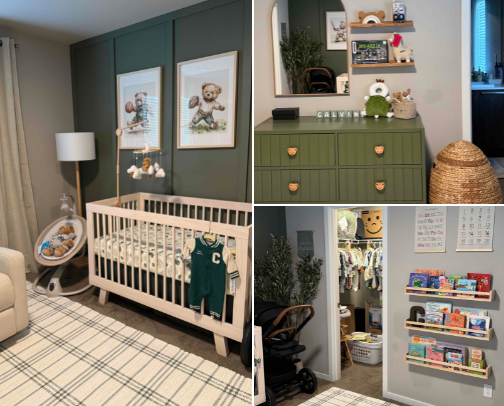 my sons nursery: sports bear theme 🧸🏈🤍 cover photo collage