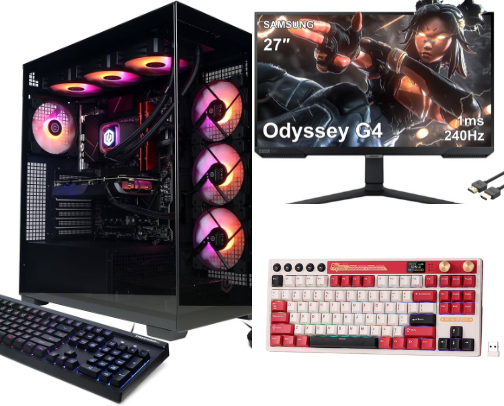 Gaming Setup, (PC, Monitor, Keyboard, Mouse, chair, and Accessories) cover photo collage