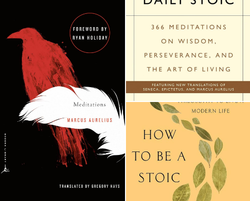 The Stoic Reset: 15 Books to Stop Overthinking and Find Your Inner Calm cover photo collage