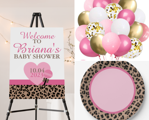 Leopard and Pink Baby Shower Ideas cover photo collage
