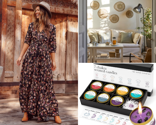 Everything Boho. Bohemian clothes, accessories & homeware. cover photo collage