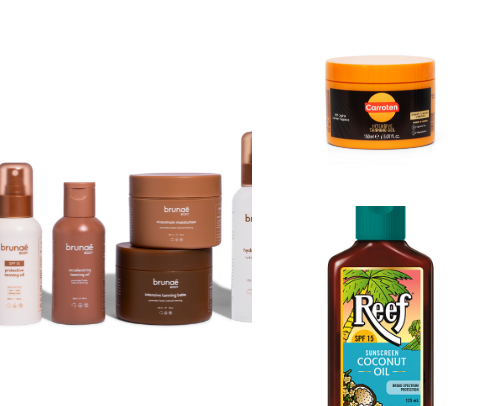 Tanning products cover photo collage