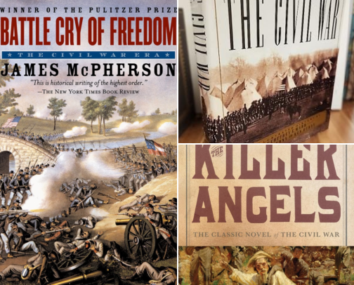 Blue, Grey & Gunsmoke: The 15 Best American Civil War Books (Histories, Memoirs & Novels) cover photo collage
