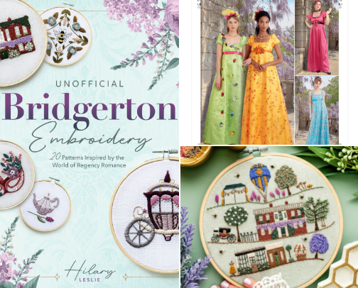 Bridgerton Inspired Knitting, Crochet, Sewing, Embroidery, & Cross Stitch Patterns cover photo collage