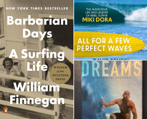 Barbarian Days: A Surfing Life and Other Essential Surf Memoirs cover photo collage