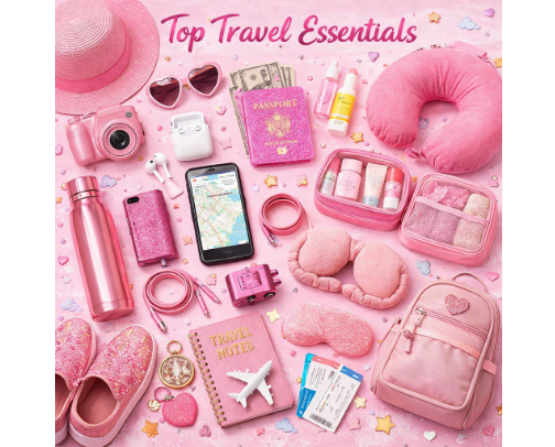 💕 Top Travel Essentials (Girly Pop Edition) cover photo collage