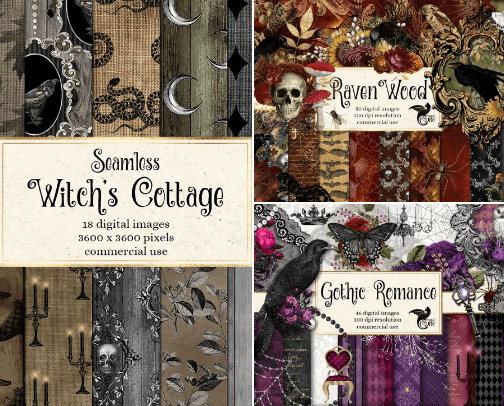 Dark goth witchy clipart and digital paper cover photo collage