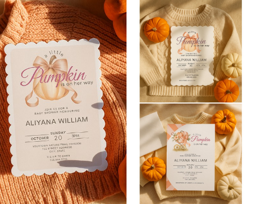 A little Pumpkin is on Her Way 🎃– Fall Baby Shower cover photo collage