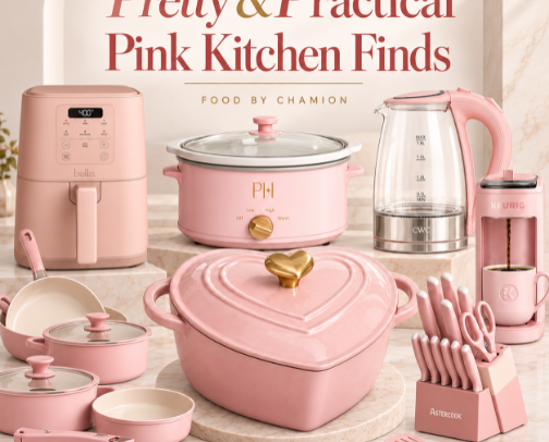 Pretty & Practical Pink Kitchen Finds cover photo collage
