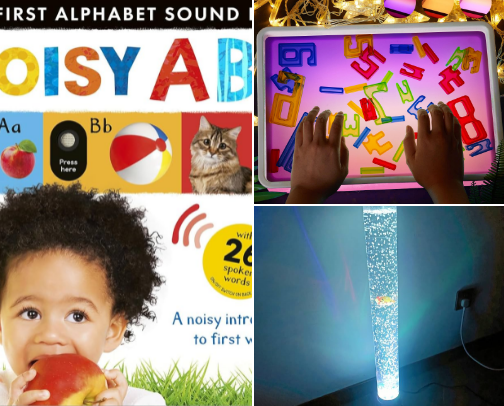 Visually impaired toys/books! cover photo collage
